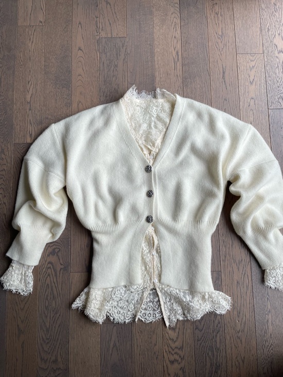 Sweaters - Cream Lace-Trim V-Neck Women's Cardigan Sweater